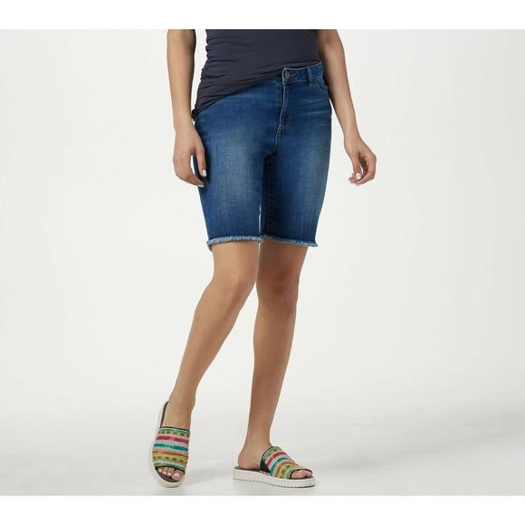 LOGO Lori Goldstein Womens Cut Off Bermuda Shorts Sz 2 Blue Denim Jeans NWOT - Picture 1 of 8